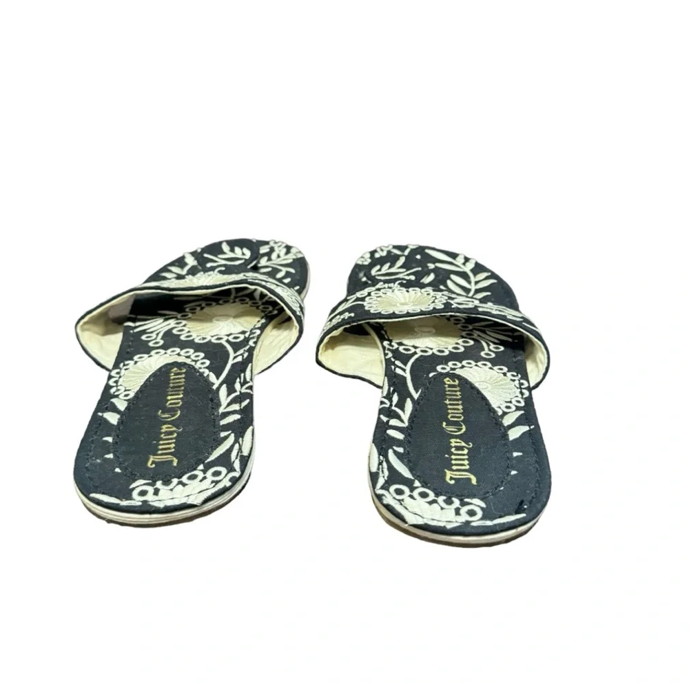 Juicy Couture Tiki embroidered Black Angel Off White Embroidery sandals Size 9